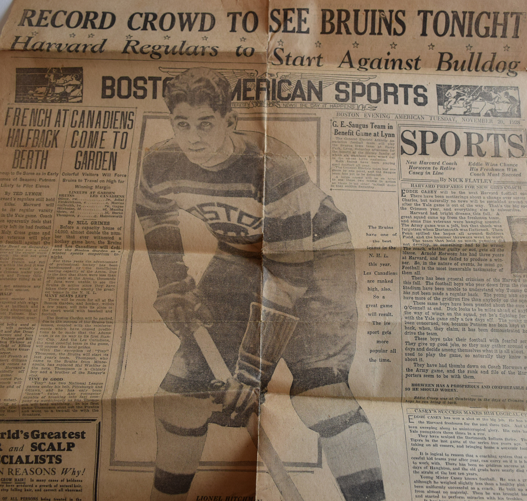 Front Page, Boston Evening American, Opening Night of the Boston Garden